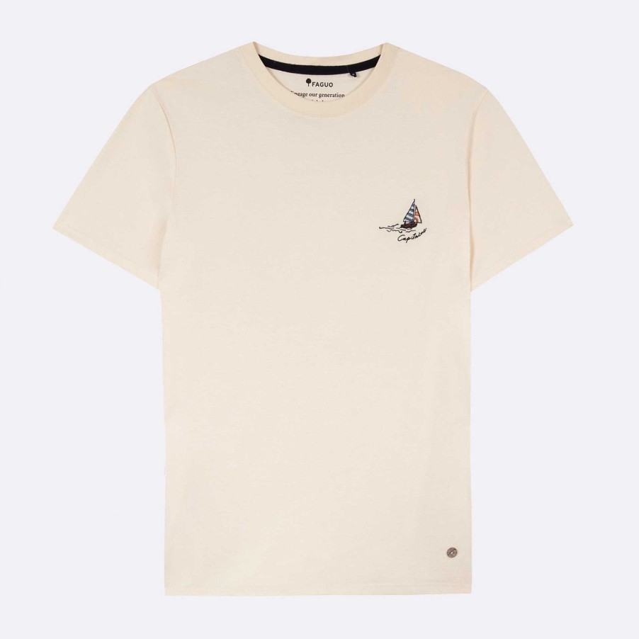 Online FAGUO Ecru T-Shirt Captain Chest Embroidery