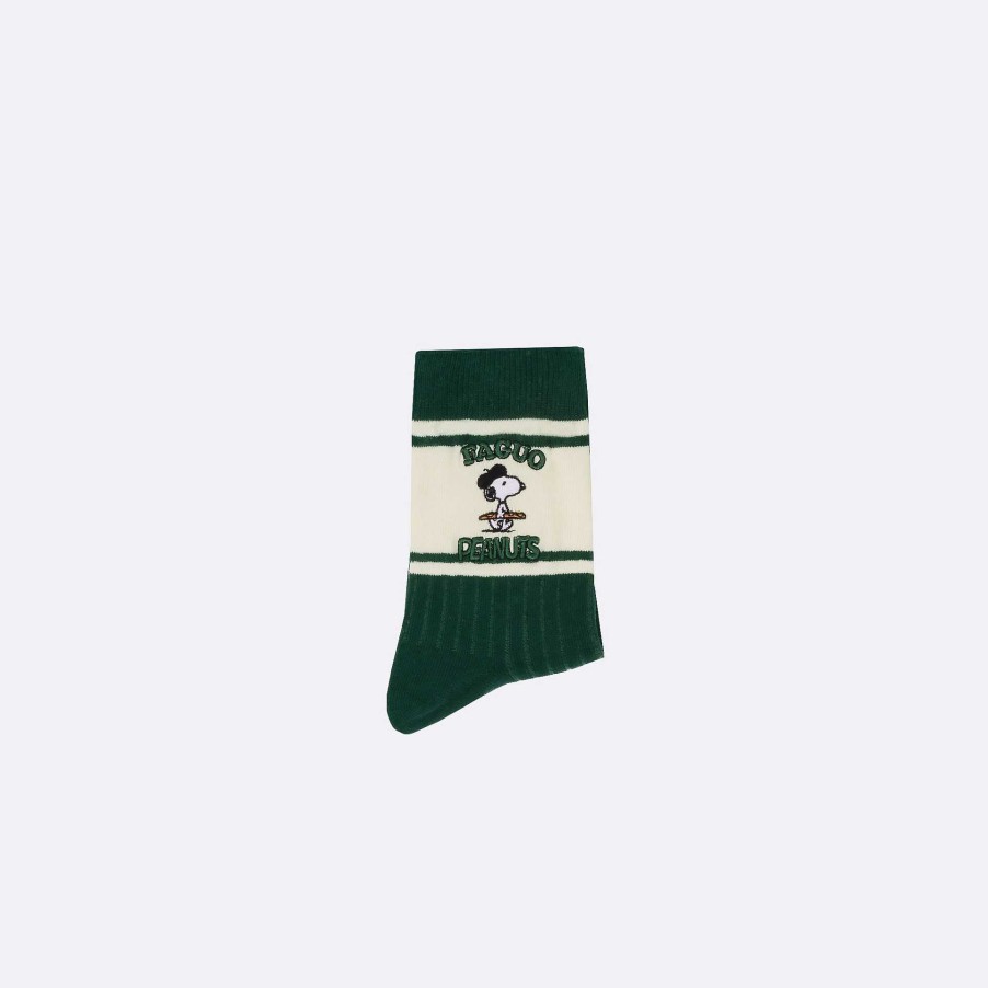 New FAGUO Ecru & Dark Green Peanuts Socks