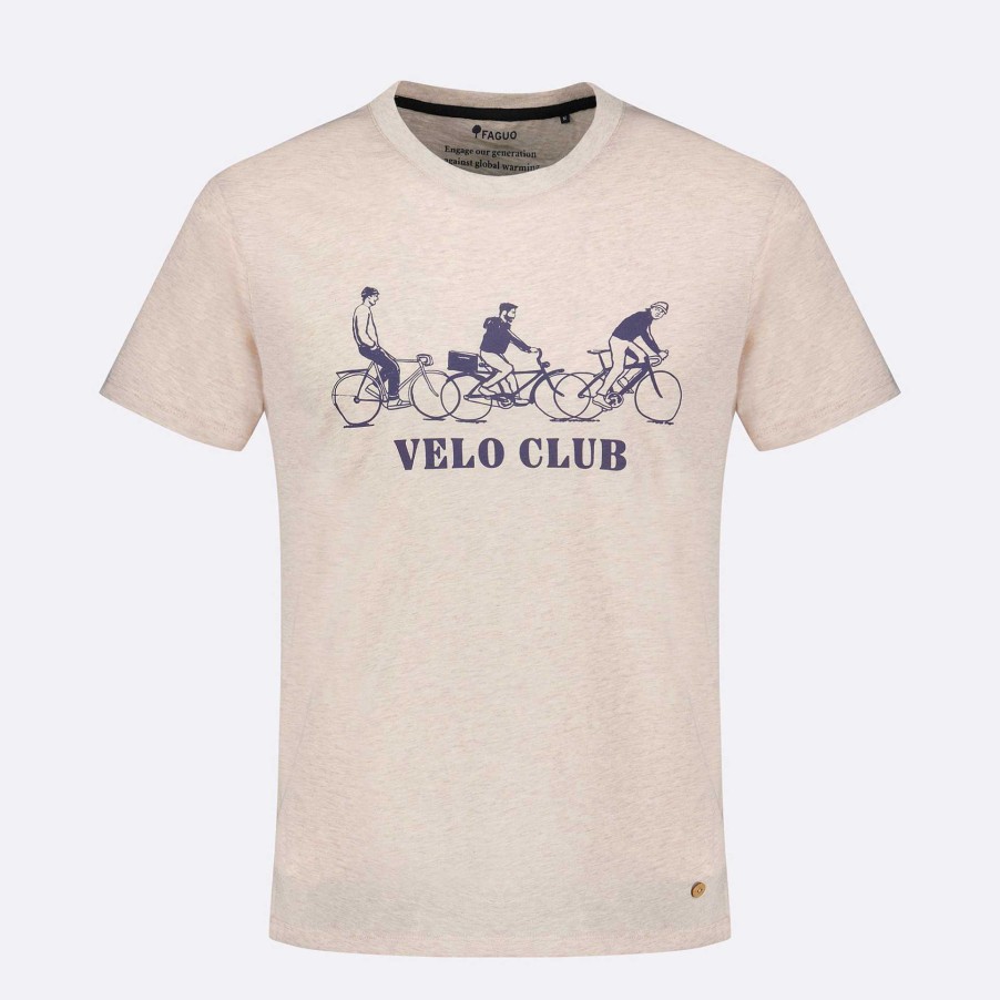 New FAGUO Medium Beige Melange Round Neck T-Shirt Velo Club