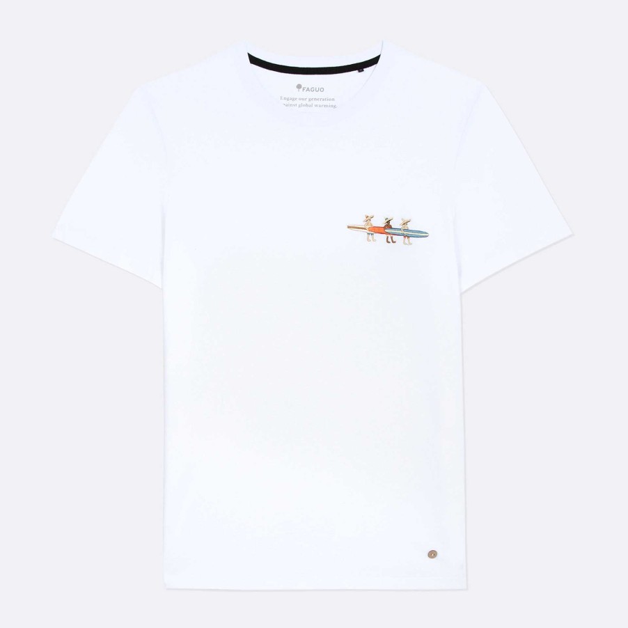 Hot FAGUO White T-Shirt "Surf" In Recycled Cotton