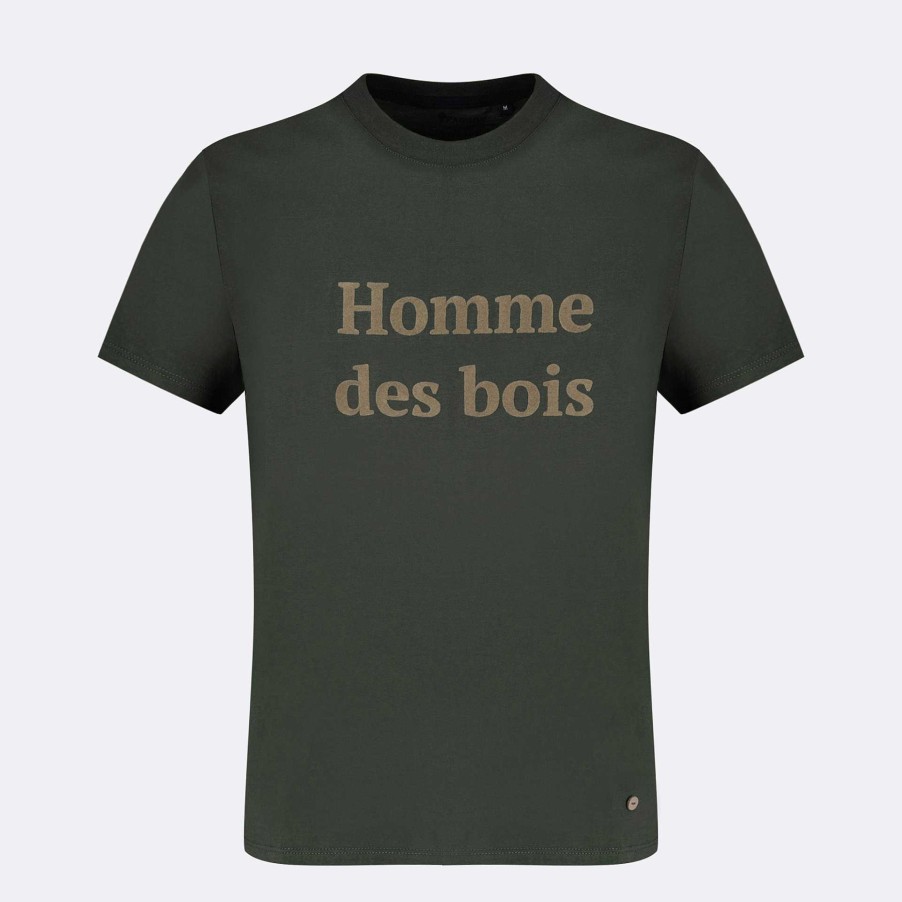 New FAGUO Dark Green Round Neck T-Shirt Homme Des Bois