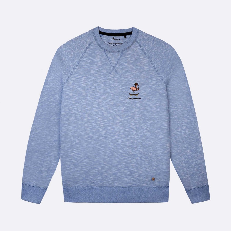 Best FAGUO Light Blue Sweatshirt No-Pressure Embroidery