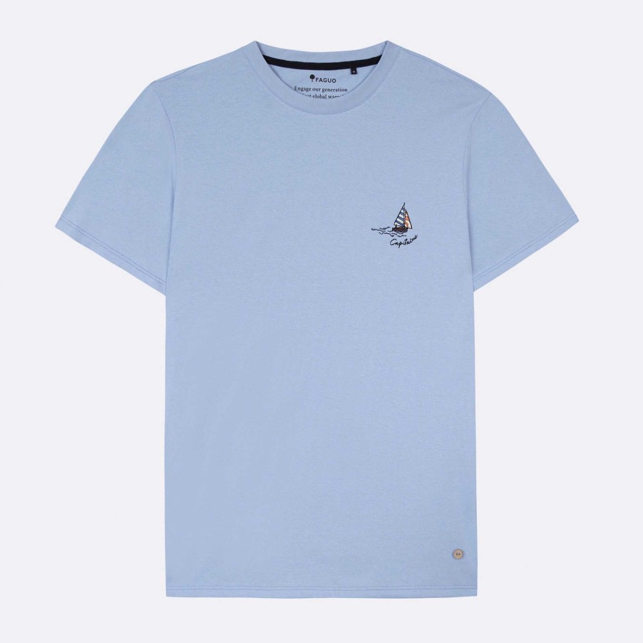 Wholesale FAGUO Light Blue T-Shirt Captain Chest Embroidery