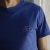 Hot FAGUO Indigo T-Shirt Embroidered Bike