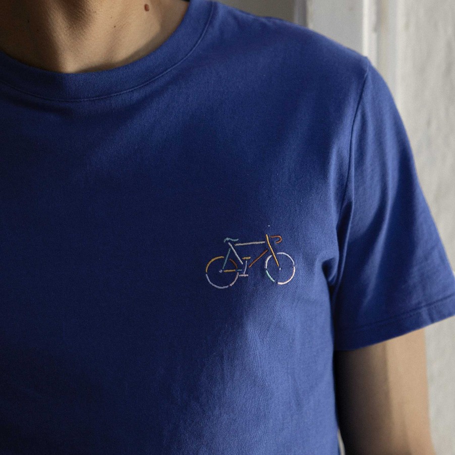 Hot FAGUO Indigo T-Shirt Embroidered Bike