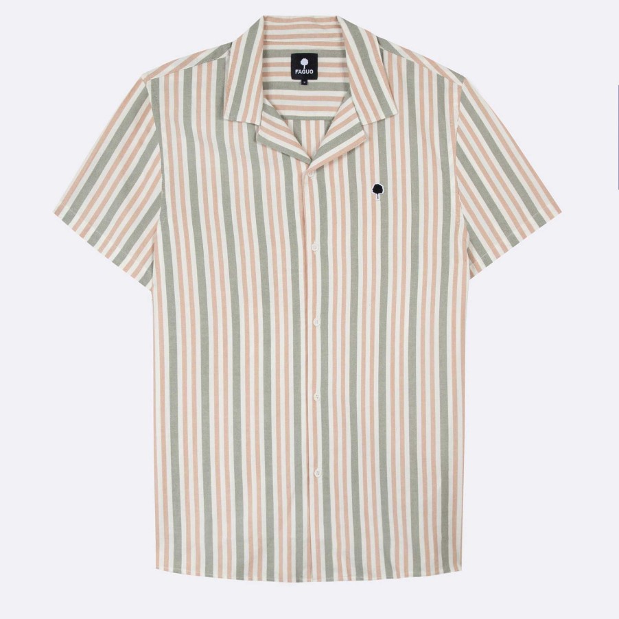 New FAGUO Khaki & Terracotta Short Striped Shirt