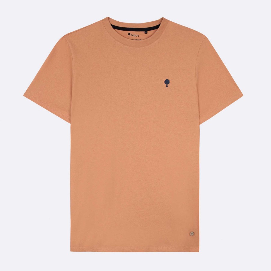 Hot FAGUO Orange T-Shirt Tree Embroidery