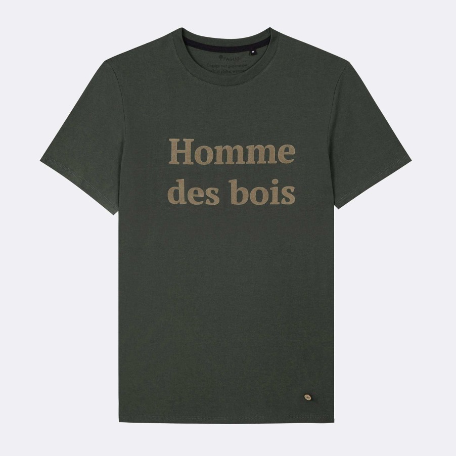 New FAGUO Dark Green Round Neck T-Shirt Homme Des Bois