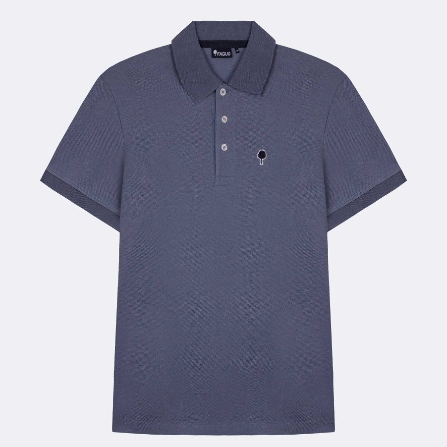 Best FAGUO Washed Navy Polo Tree Embroidery