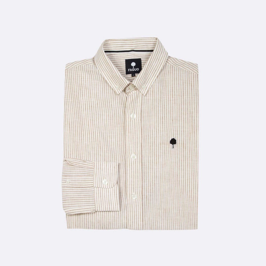 Wholesale FAGUO Cream And Camel Striped Shirt