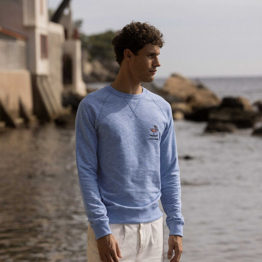 Best FAGUO Light Blue Sweatshirt No-Pressure Embroidery