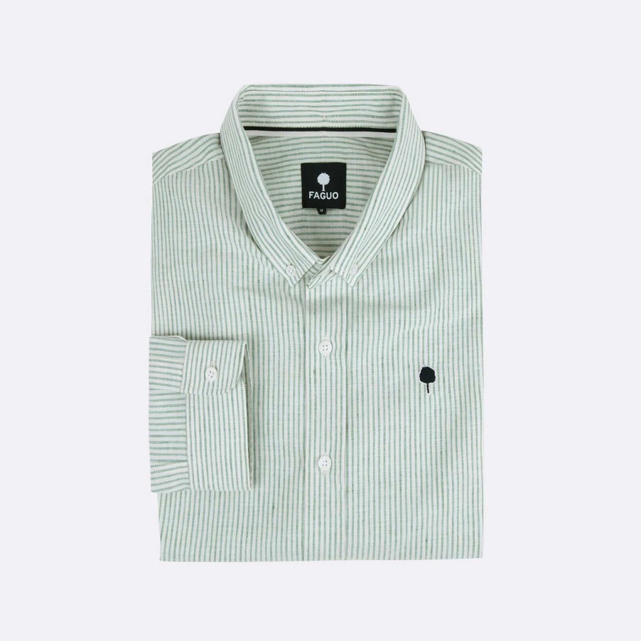 Wholesale FAGUO Light Green Striped & Ecru Shirt