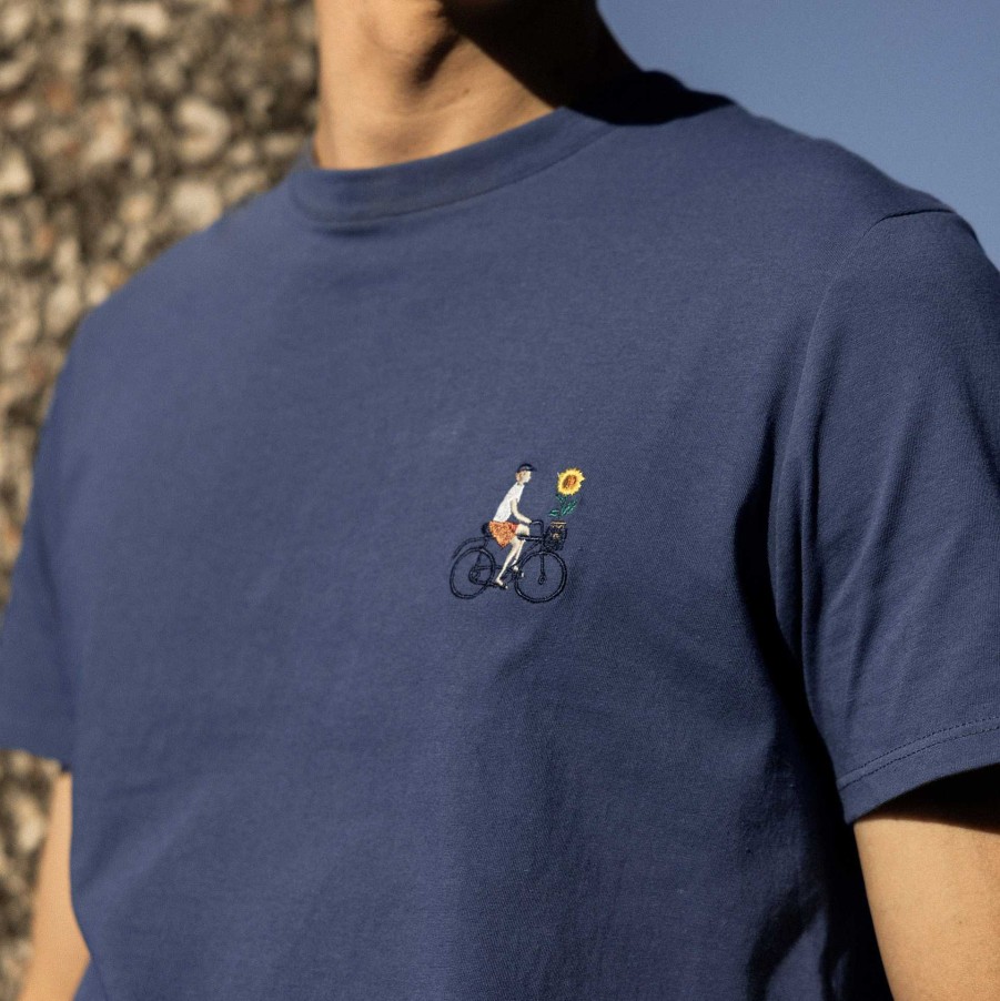 Wholesale FAGUO Blue T-Shirt Embroidered Bike