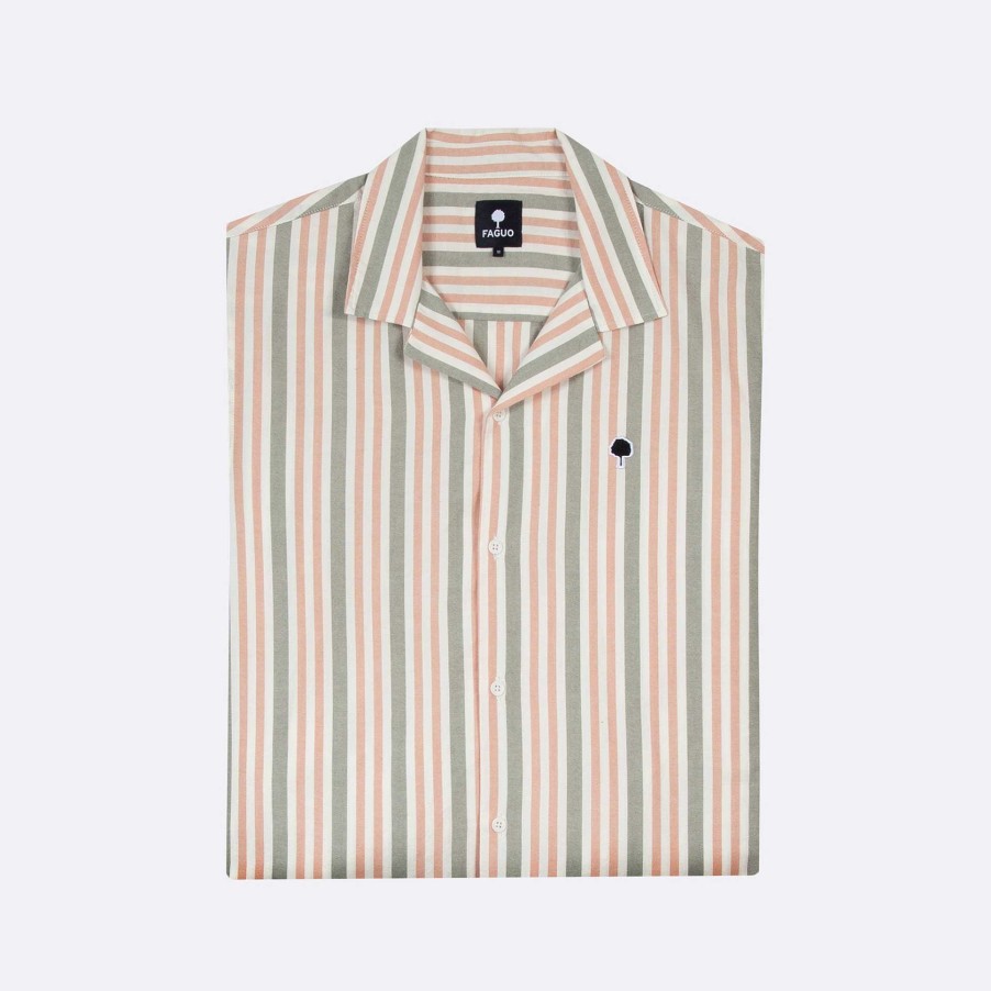 New FAGUO Khaki & Terracotta Short Striped Shirt