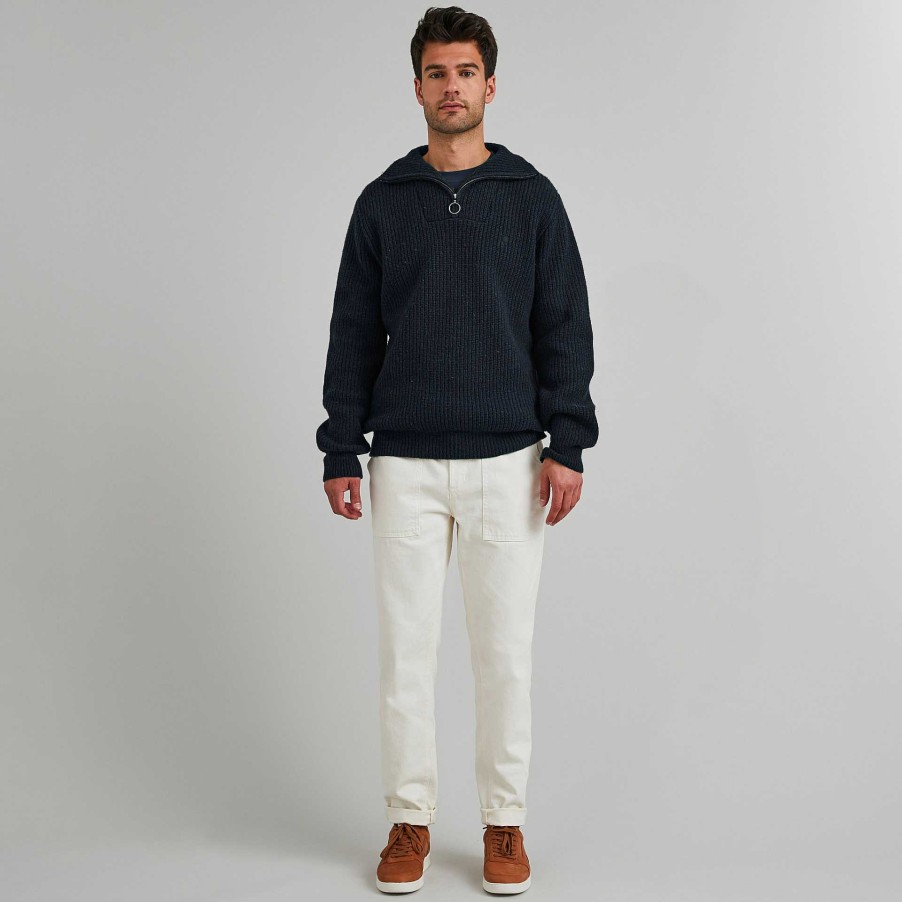 Clearance FAGUO Navy Zip-Neck Collar Sweater