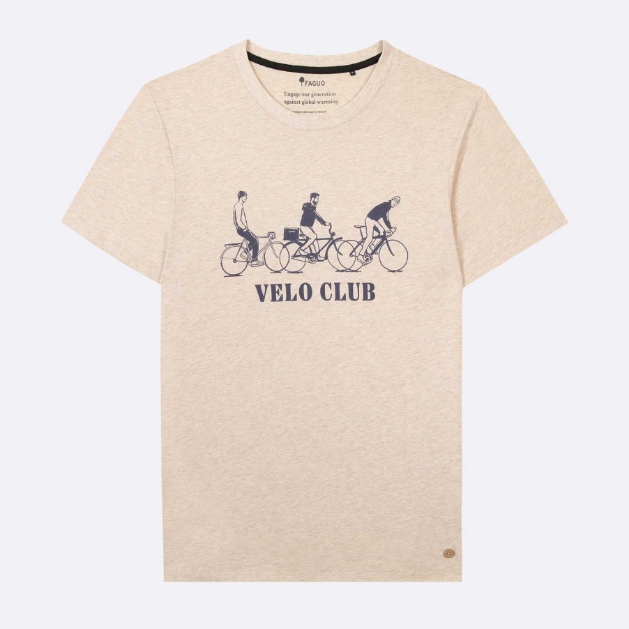 New FAGUO Medium Beige Melange Round Neck T-Shirt Velo Club