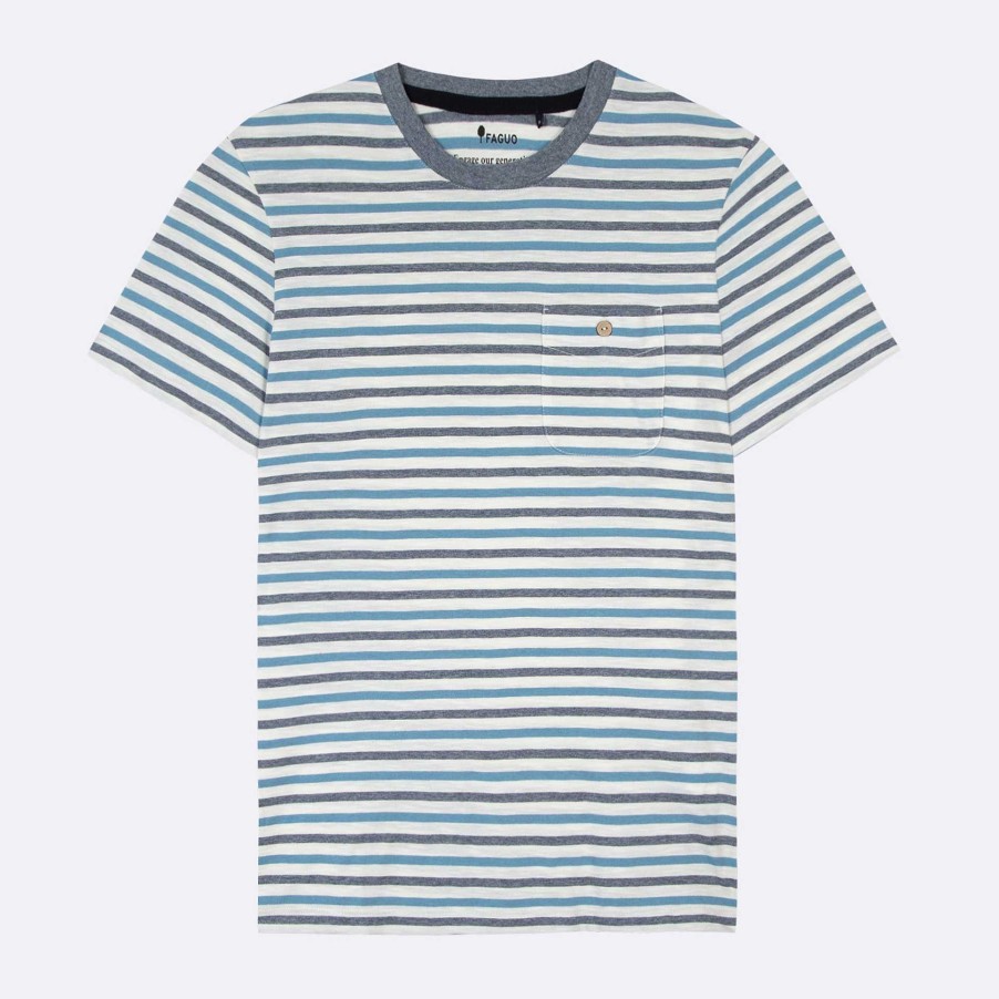 Hot FAGUO Blue Ecru Striped T-Shirt